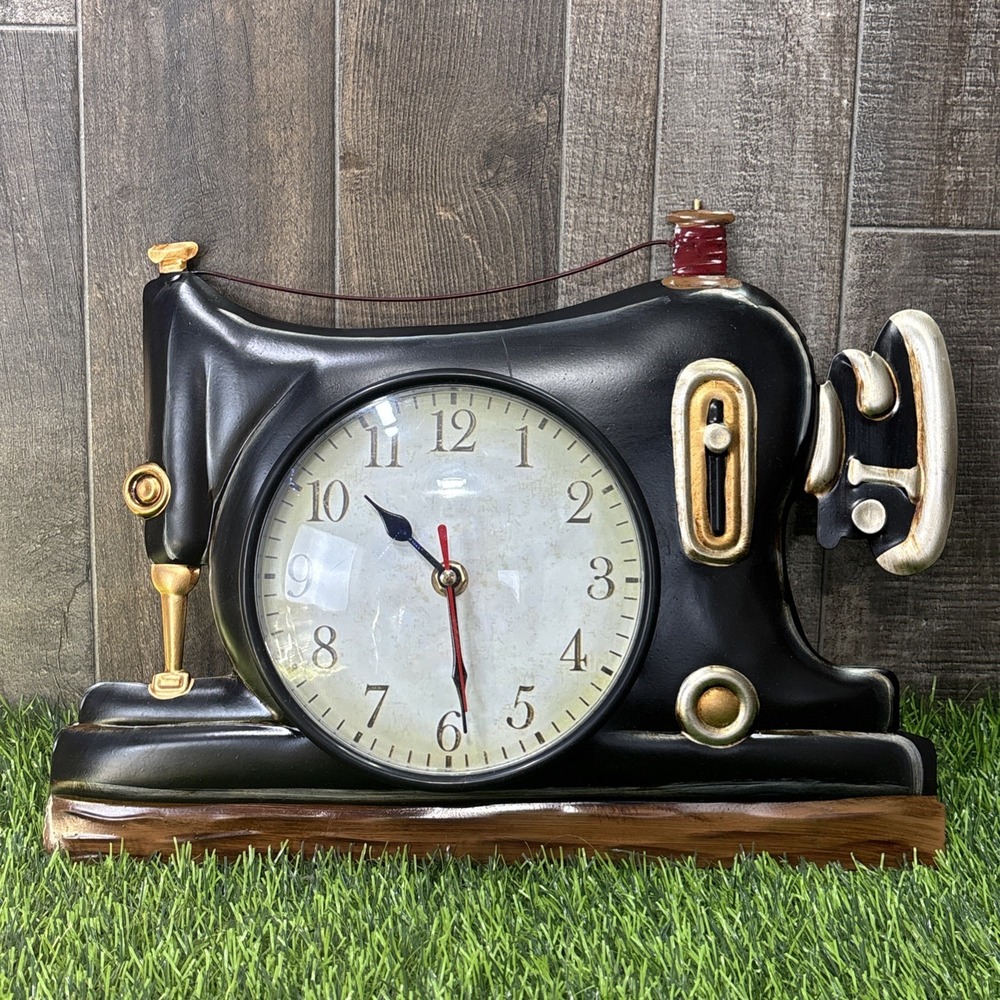 Vintage Sewing Machine Clock Tested Works Battery Operated Missing Pendulum